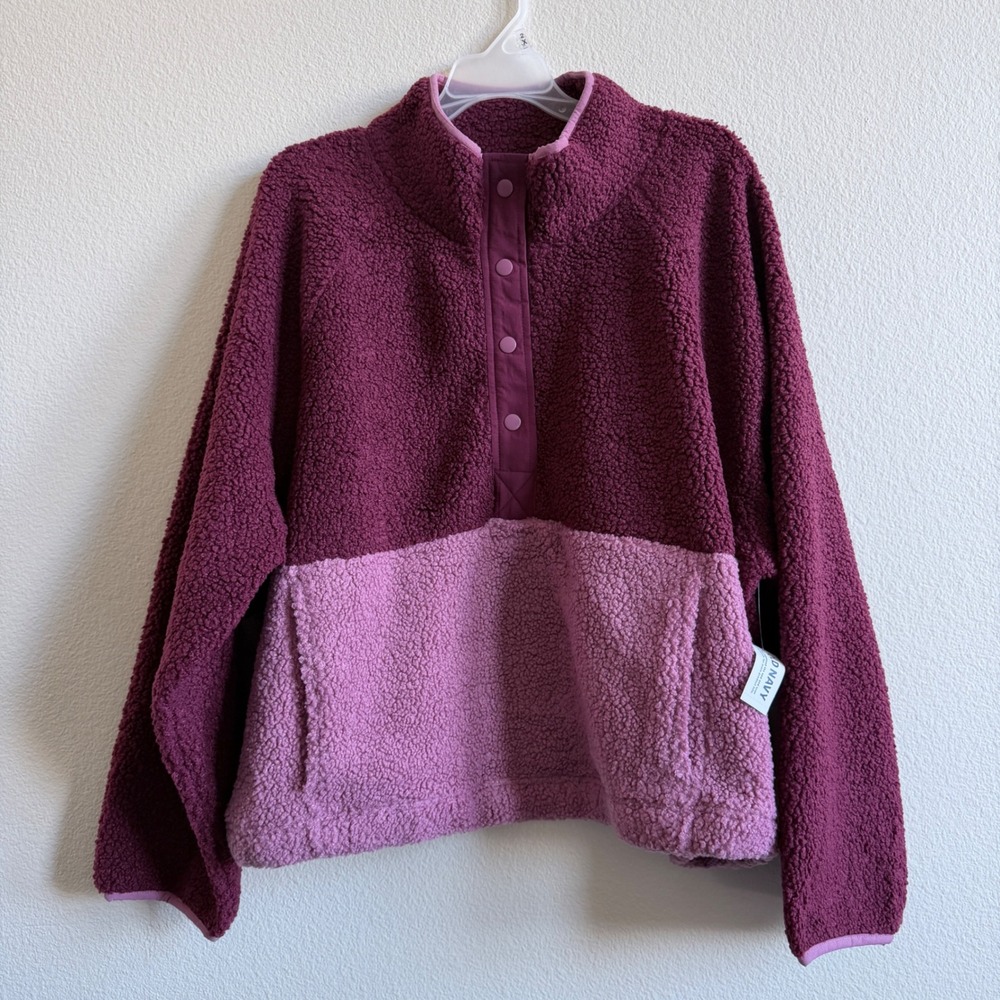 NWT Old Navy Plus 2X Sherpa Fleece Snap Pullover Colorblock Plum 770701-00-1